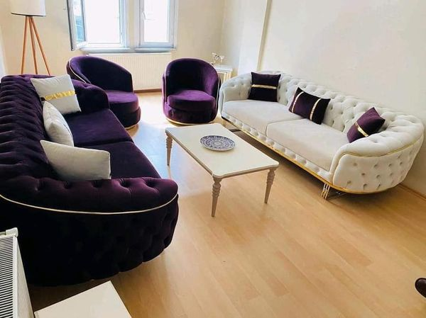 purple and white sofa set