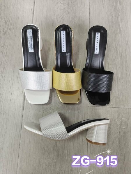 Slipper heels , silver , gold and black
