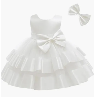 Baby Girl Dress Sleeveless Bowknot Tulle Tutu Wedding ( Fabric Silk And Net)