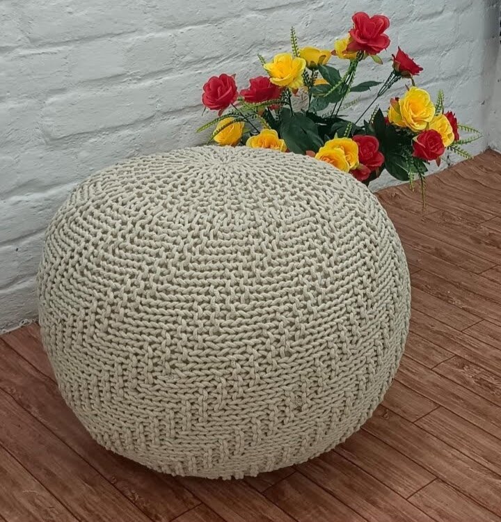 Natural Knitted Pouf 60×40 cms