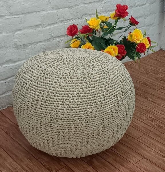 Natural Knitted Pouf 60×40 cms