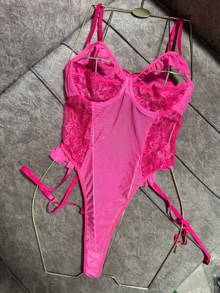 Elegant Pink Lace Lingerie Bodysuit