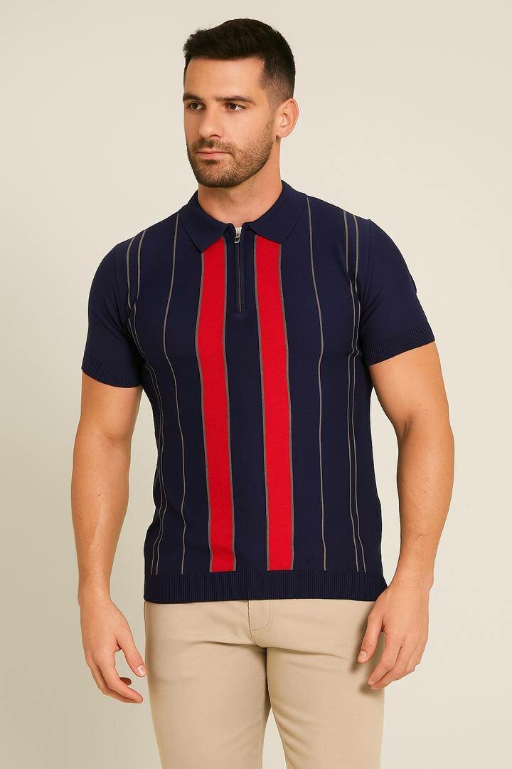 Polo à rayures zippé homme