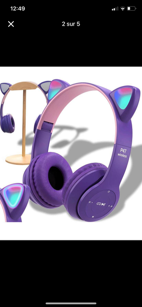 Casque Bluetooth Oreilles Chat LED