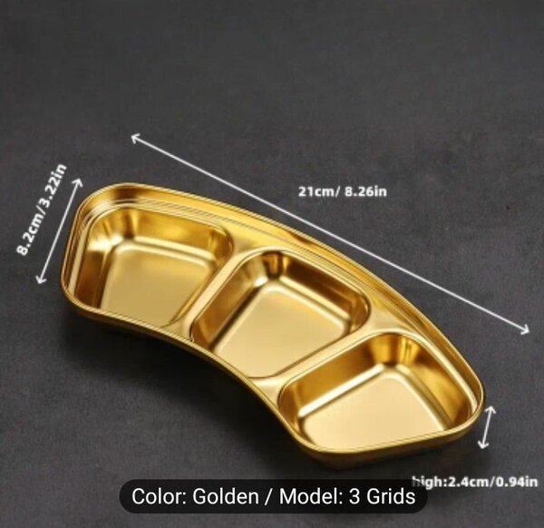 Golden Stainless Steel Seasoning Plate, 3 & 4 Compartments