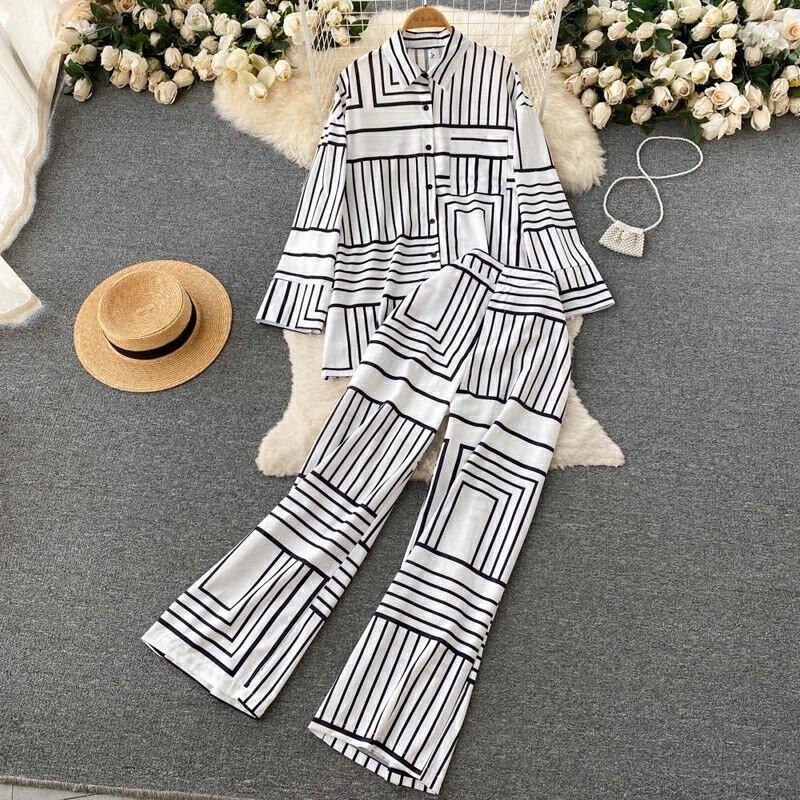 Blouse shirt and wide leg pants