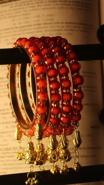 Unique Elegant Red Pearls Design Bangles