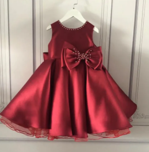 Dress Summer Girls 1 Year Birthday, Red Lace Party Newborn Girl Birthday ( Fabric Silk And Net ) ( Size 03 Month To 12 Yrs)