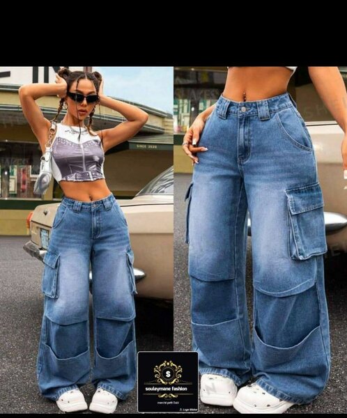 Jeans cargo femme ample