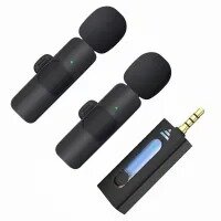K35 3.5mm Aux Dual Receivers (2 - Mics, 1 Input) Wireless Collar Microphone Lapel Lavalier Mic Plug & Play Mike Compatible withfor Vlogging Interview Live Streaming, DSLR, Camera
