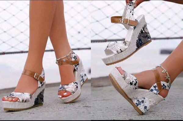 Sandales compensées fleuries