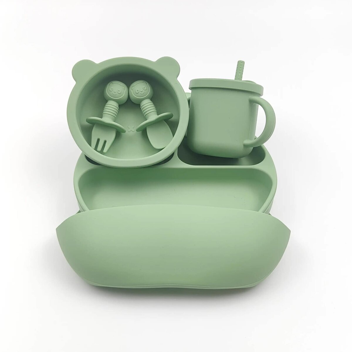 3 in 1 Feeding Set Bowl Baby Suction Plate Silicone