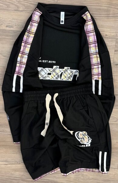 Ensemble survêtement noir à carreaux pour homme