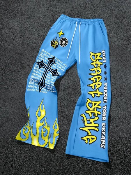 Pantalon large bleu avec motifs