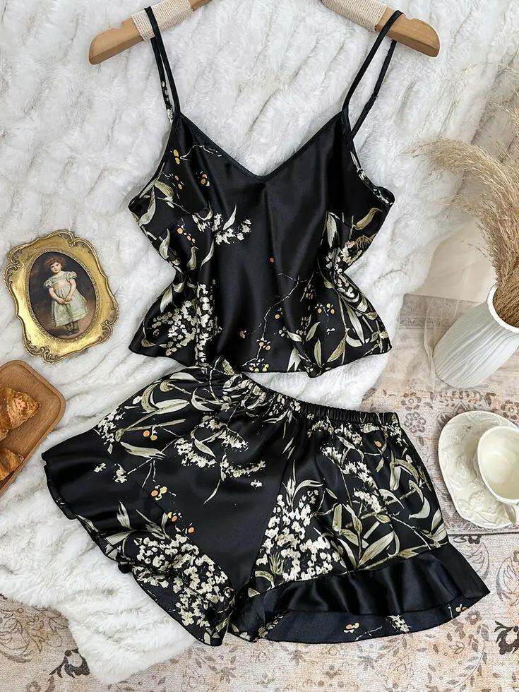 Pyjama Satin à Fleurs