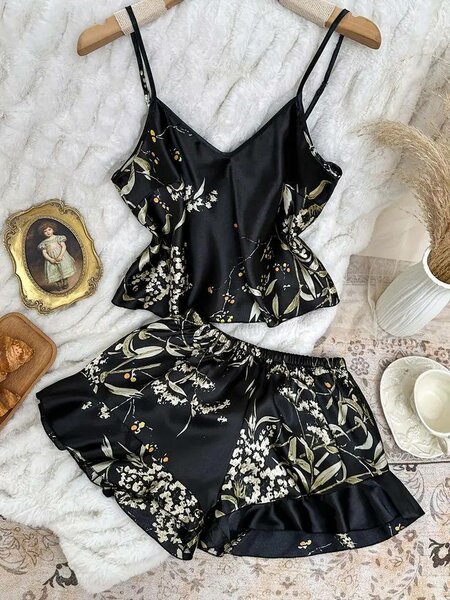 Pyjama Satin à Fleurs