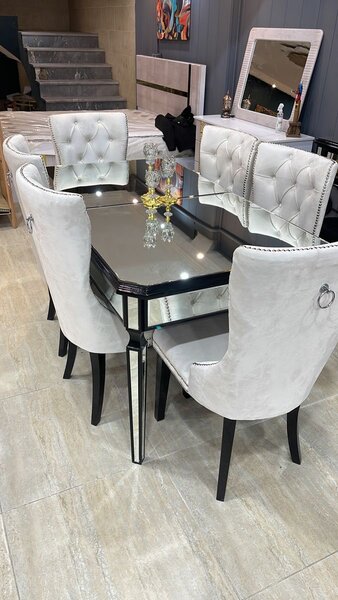 Table à manger moderne en verre et métal