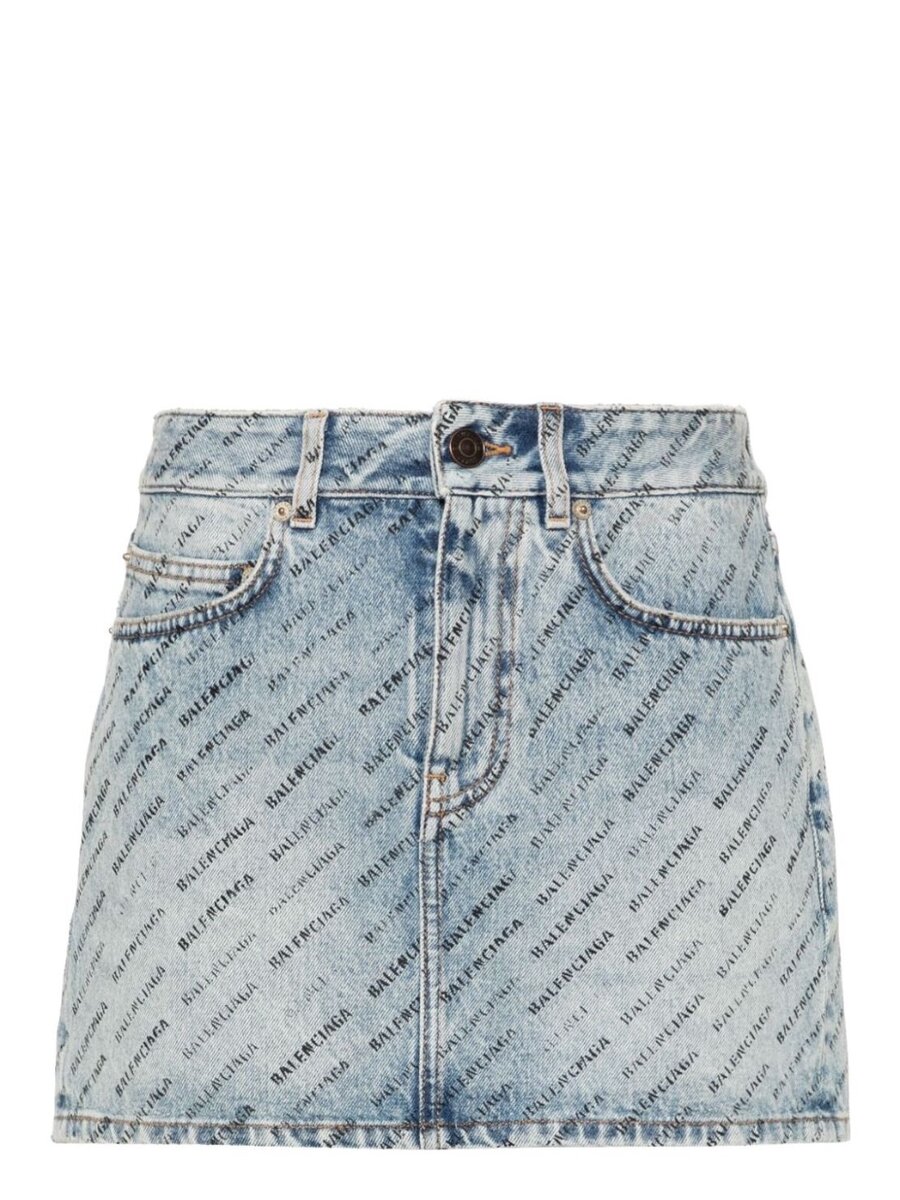 Balenciaga logo print denim mini skirt