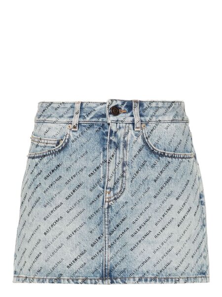 Balenciaga logo print denim mini skirt