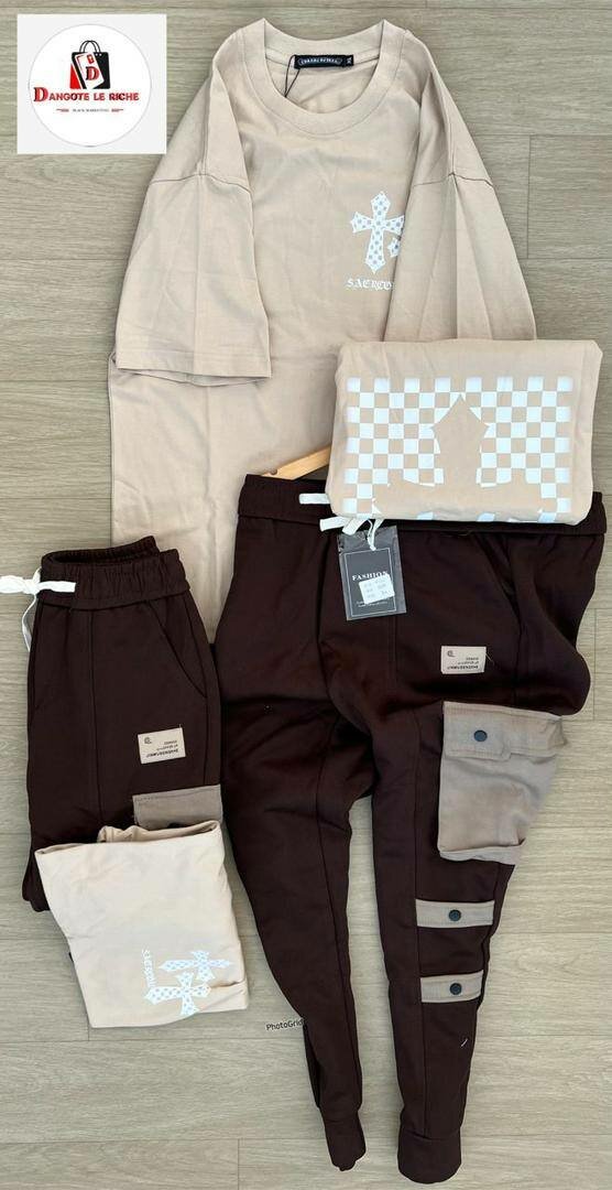 Ensemble casual beige et marron