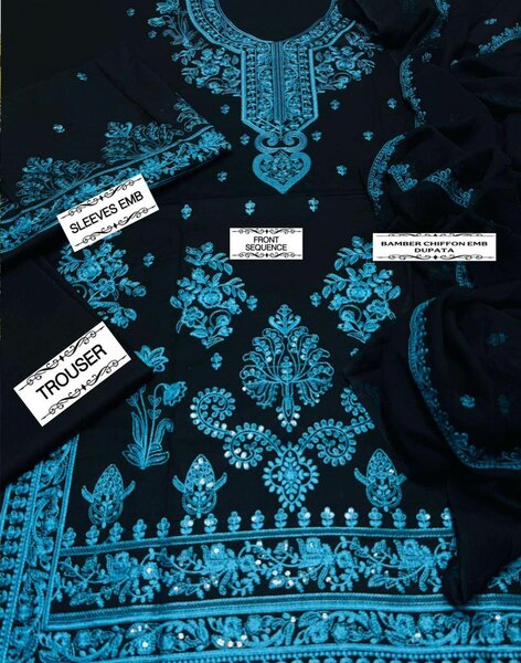 3 pcs women's unstitched Embroidered suit