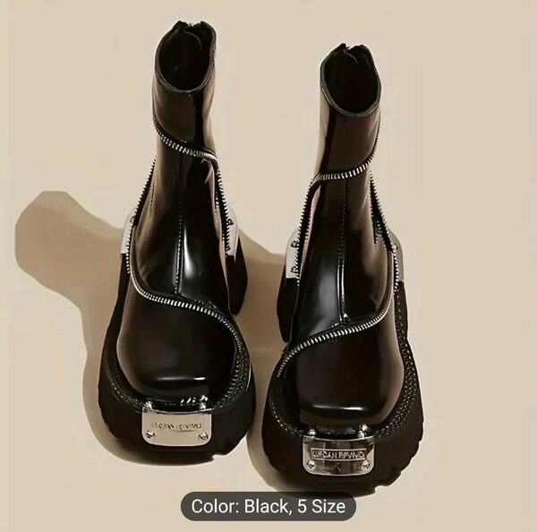 Women's Square Toe Ankle Booties with Zipper Closure -