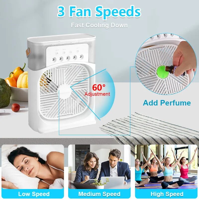 Portable Air Cooler with USB Electric Fan, LED Night Light &