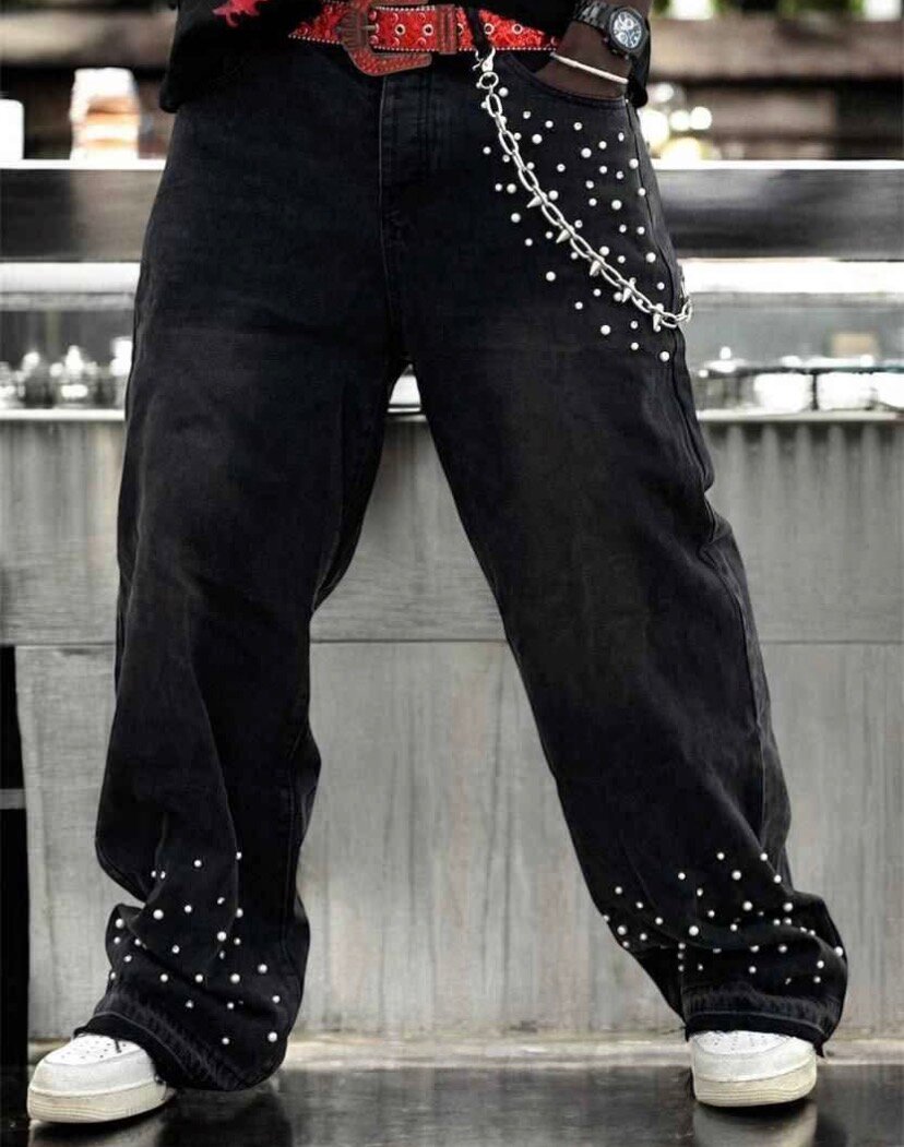 Jean baggy à strass tendance