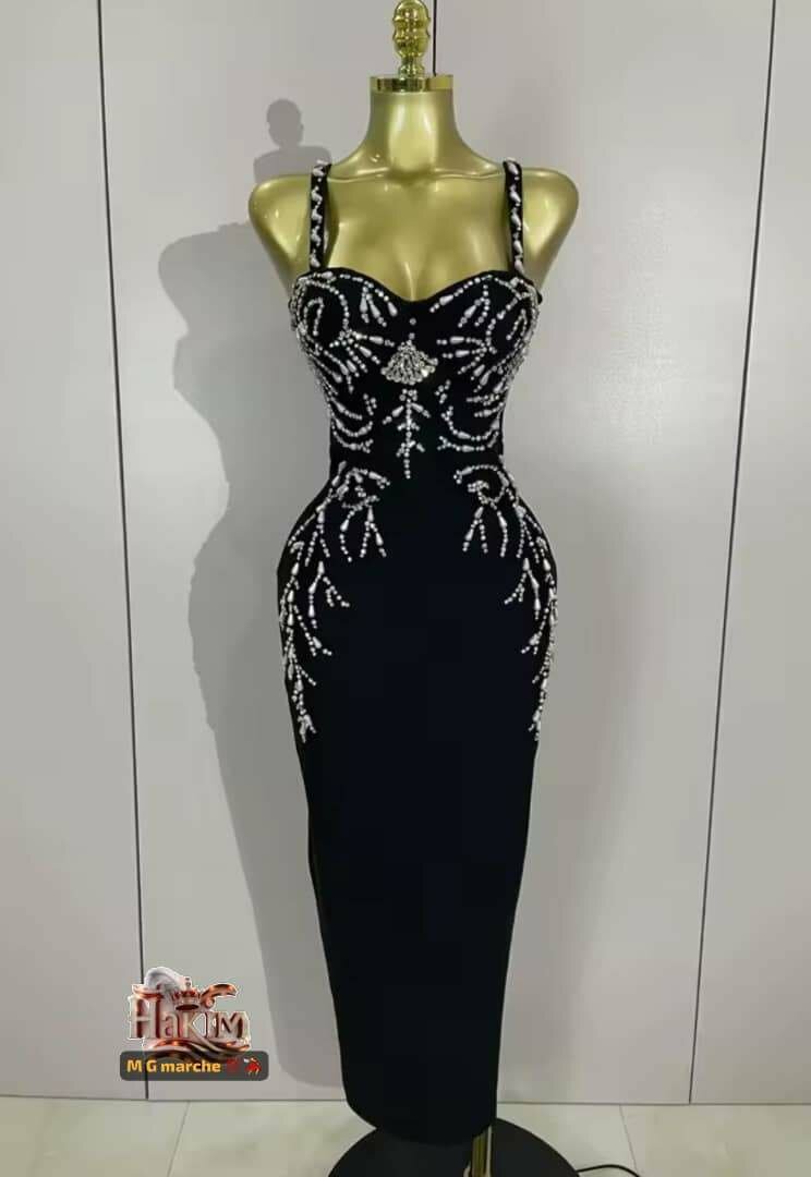 Robe de soirée élégante perlée