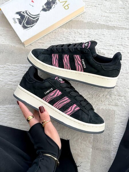 Baskets Campus Noires et Roses