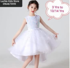 Girls' Princess long back,short front, white dress