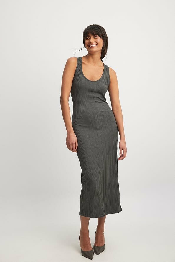 Grey Rib Midi Dress