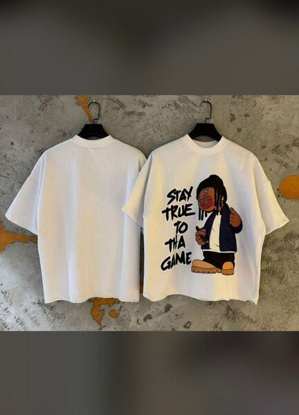 T-shirt Oversize Blanc avec Imprimé 'Stay True to tha Game'