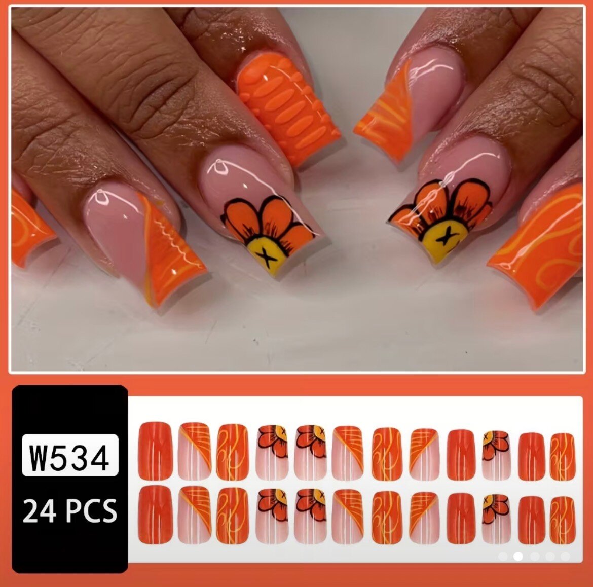Ongles Pressés Floraux Orange