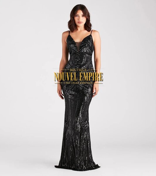 Elegant Black Sequin Evening Gown