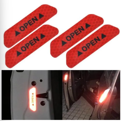 4PCS Super Car Door Open Sticker Reflective Tape Safety Warning Red