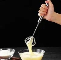 12-Inch Semi-Automatic Stainless Steel Egg Beater: Push Whisk (Kitchen Gadget) - Beating & Stirring Coffee, Milk, Cream & Eggs (Mixing Utensil) | Whisk