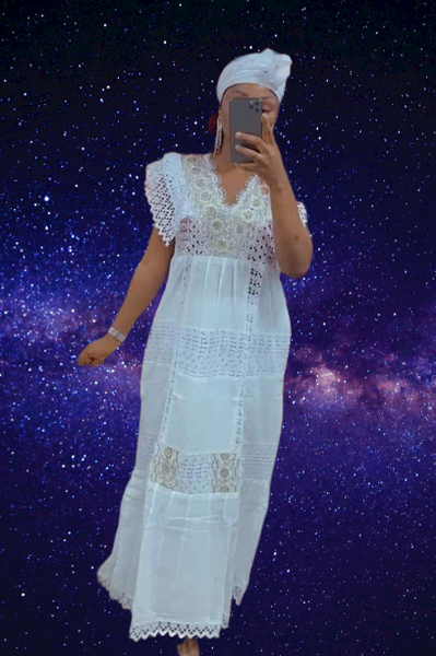 Robe chic dentelle longue perl