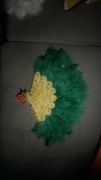 Éventail en plumes vertes
