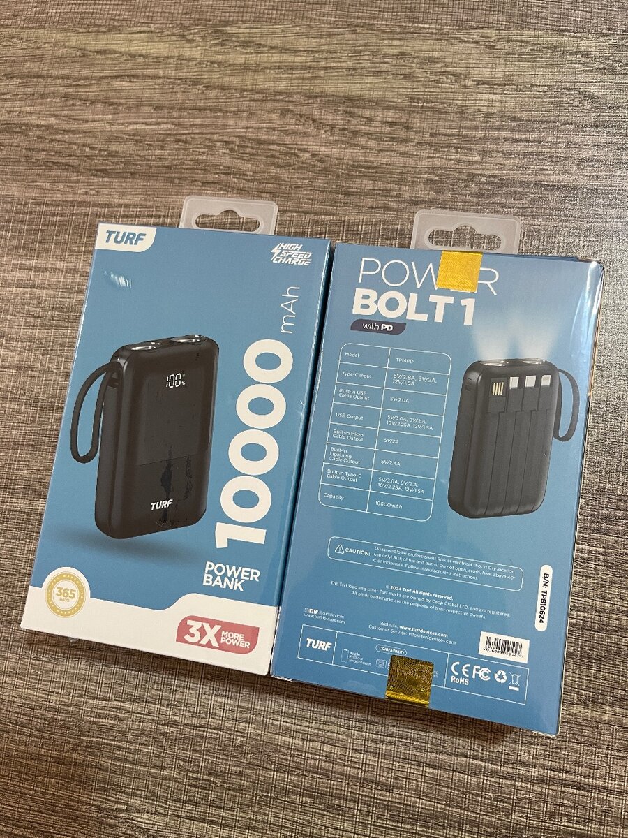 10,000mAh Power Bank with inbuilt cables