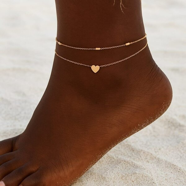 Bracelet de cheville doré cœur