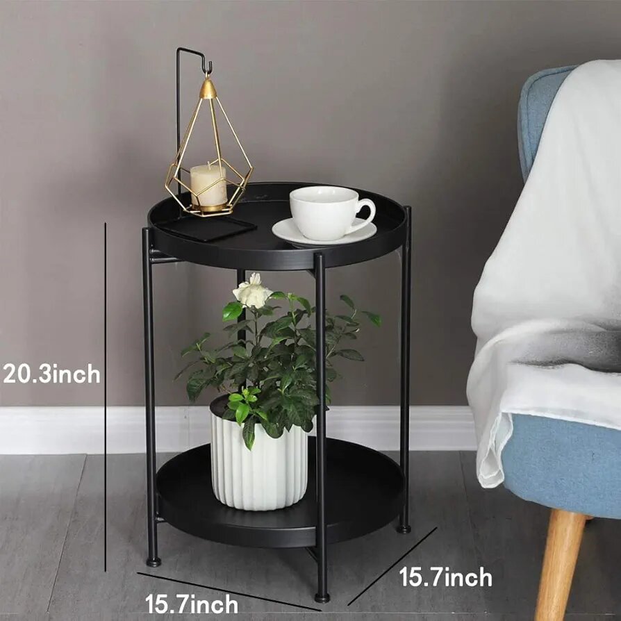 Tray metal end table side table round coffee drink table