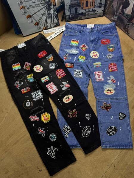 Jeans Baggy patchs Noir x Bleu