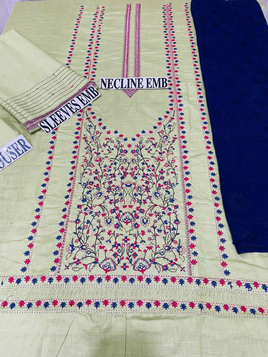 3 PCs Women's Unstitched Embroidered Suit