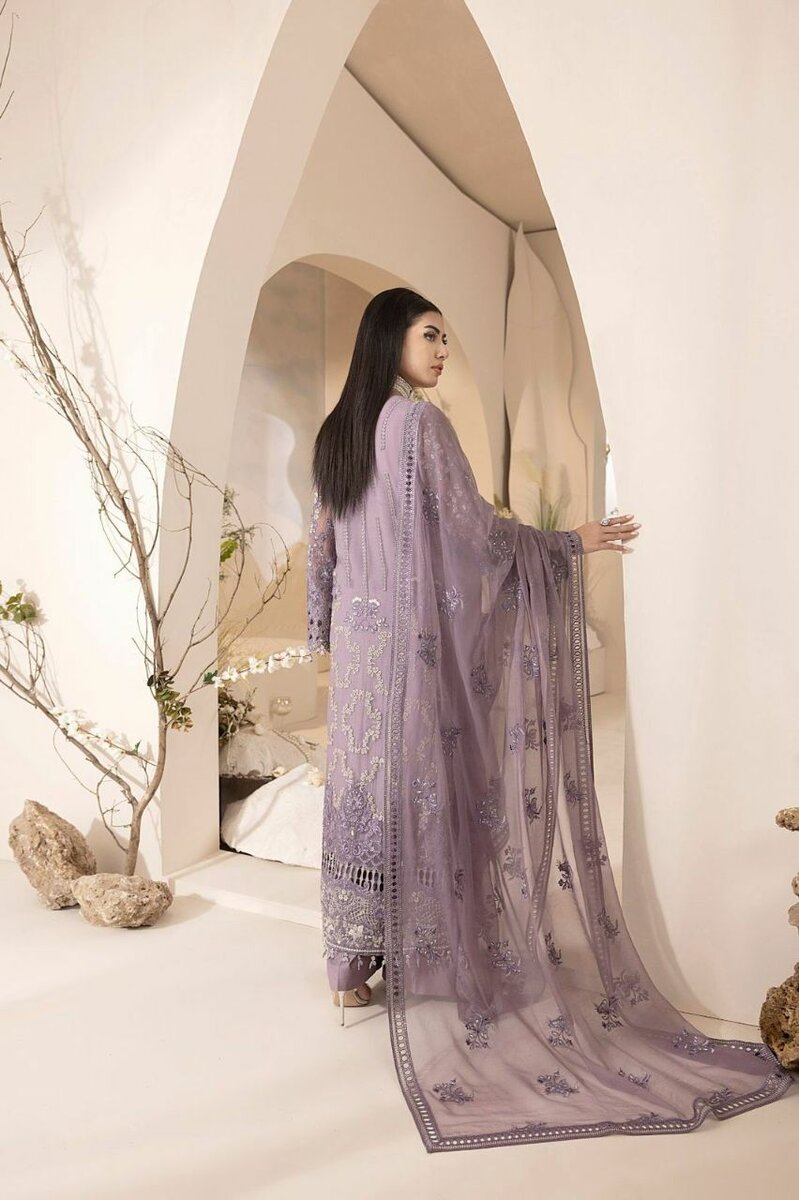 Chiffon suit with silk trouser 3 pc ,DC Free