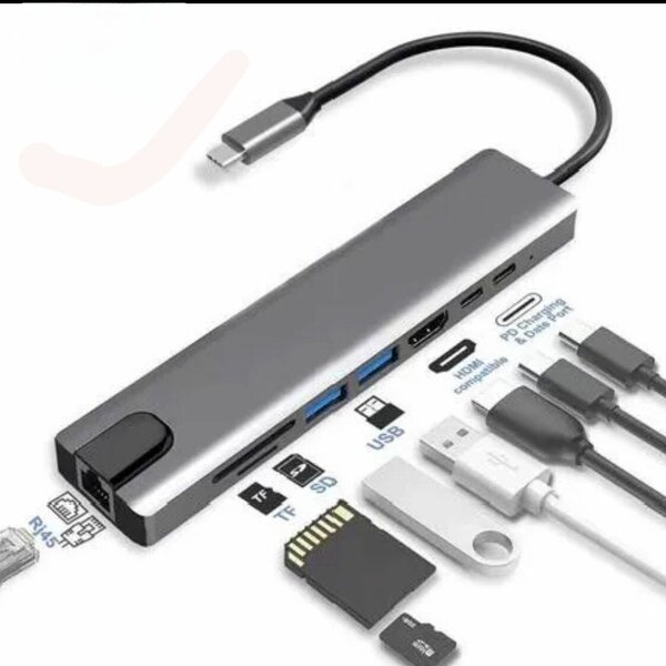 Adaptateur USB C vers HDMI, USB, SD, RJ45