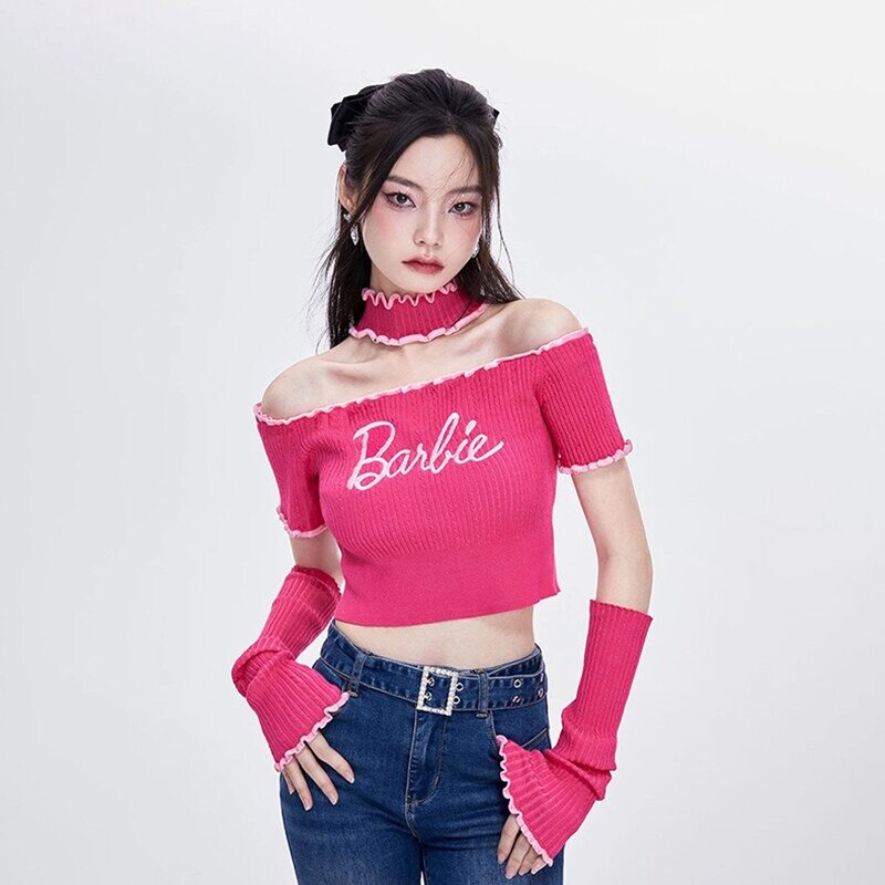 Кроп-топ со съемными рукавами и чёкером Barbie