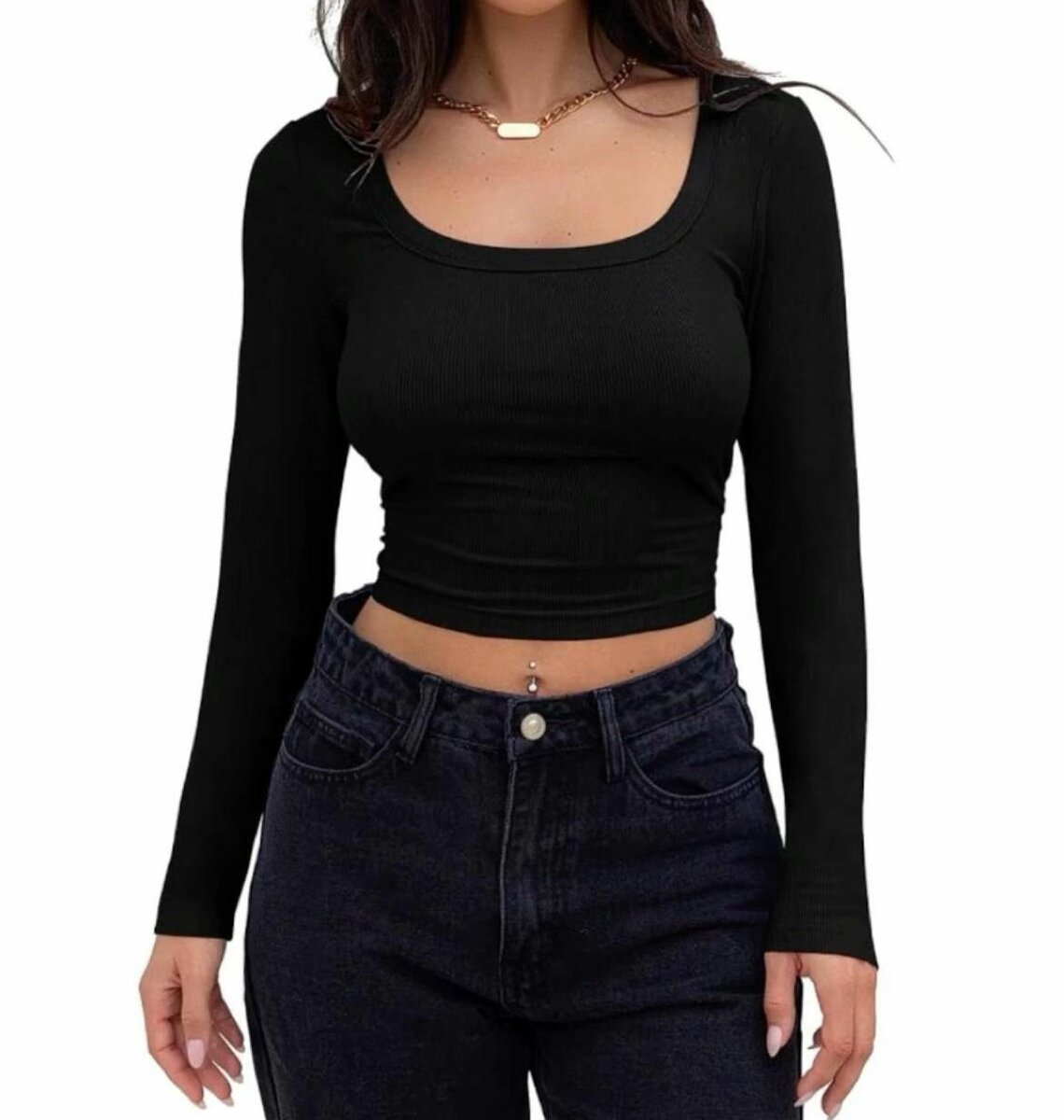 Top court noir à manches longues