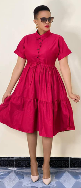 Women's pink dress with short sleeves