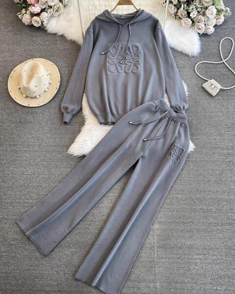 Women's suit, pants + jacket with hood, color gray